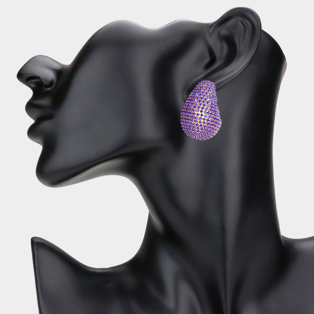 Sapphire Bling Rhinestone Stud Earrings Statement Accessories Teardrop WaterDrop